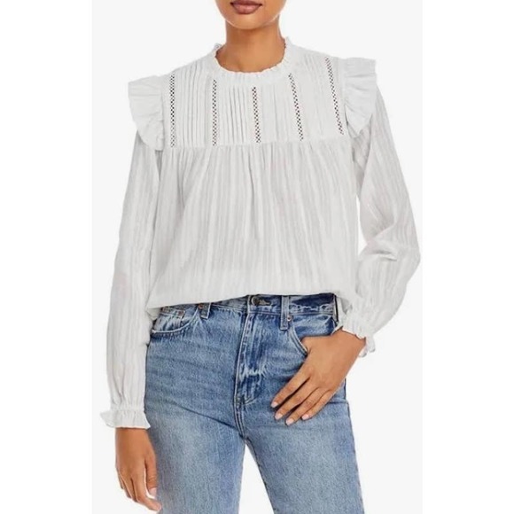 Bloomingdale's Tops - AQUA BY BLOOMINGDALES WOMEN'S WHITE BLOUSE METALLIC THREAD SIZE S NWT